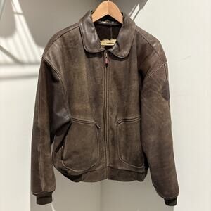 Vintage 1980s Hein Gericke Leather Bomber Flight Jacket Men's Size L Brown Map